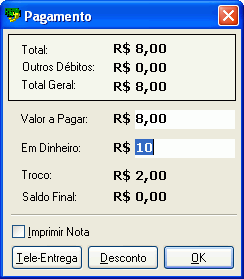 Tela de pagamento para opera��es